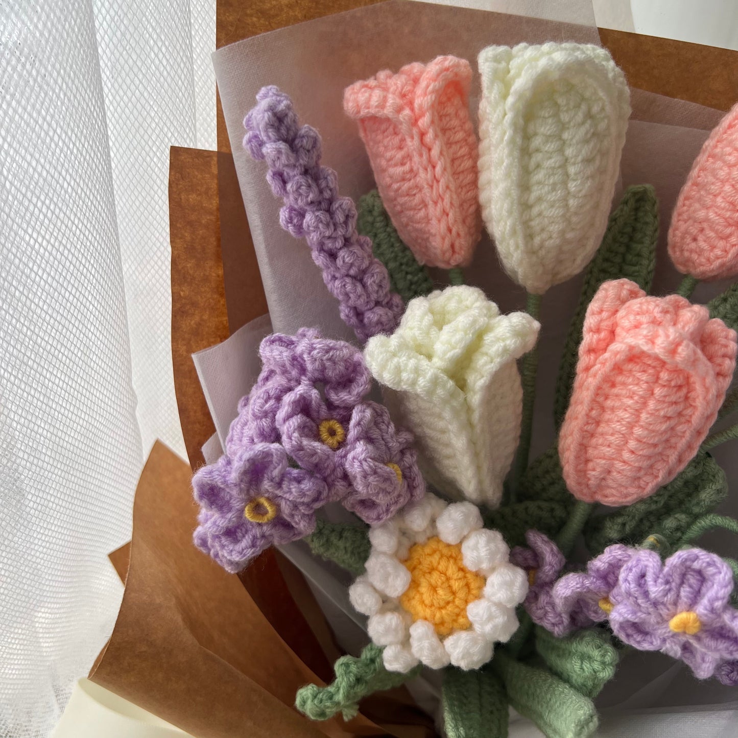 Violet: Crochet tulips & forget-me-nots & lavender